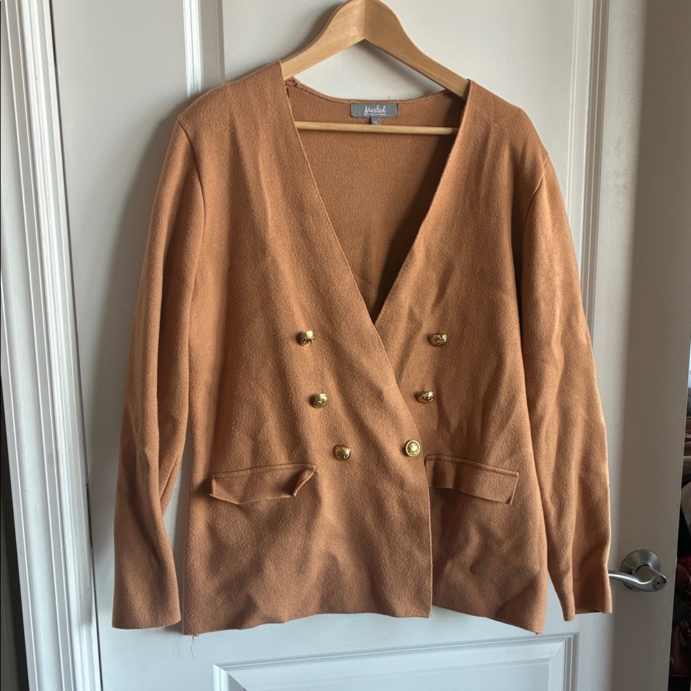 Double-Breasted Camel Sweater-Blazer